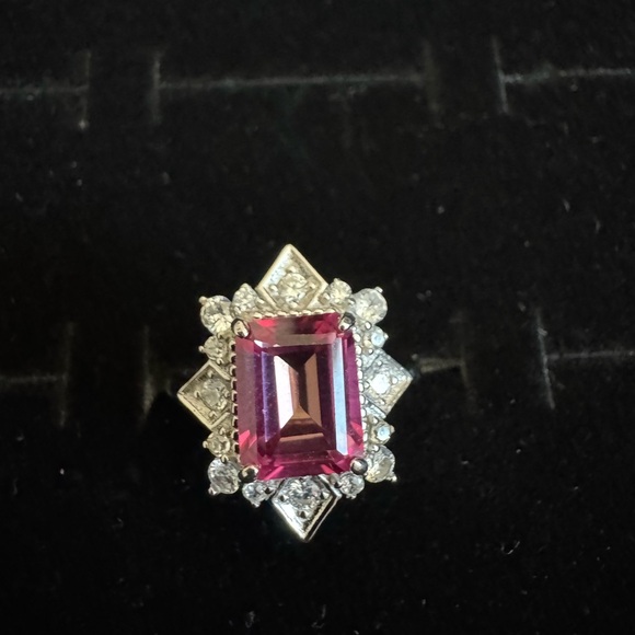 Natural Rhodolite Garner Ring with White Topaz accents 925 Sterling Silver NWOT - Picture 2 of 7
